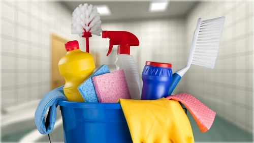 Home cleaning routine with dusting and wiping surfaces