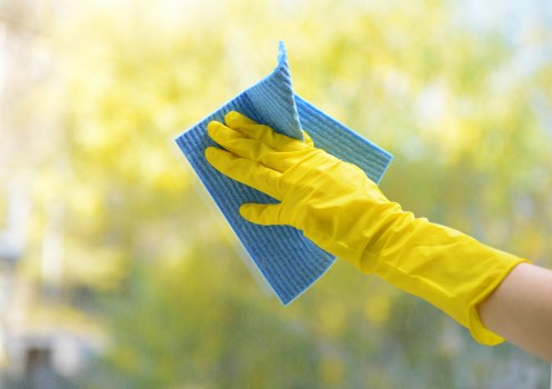 Professional commercial cleaning in an office lobby