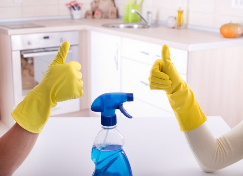 End of tenancy cleaning in a kitchen with detailed surface cleaning